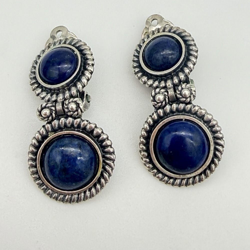 Vtg Stephen Dweck MMA Sterling Silver Earrings Blue Stone Modernist Dangle Drop